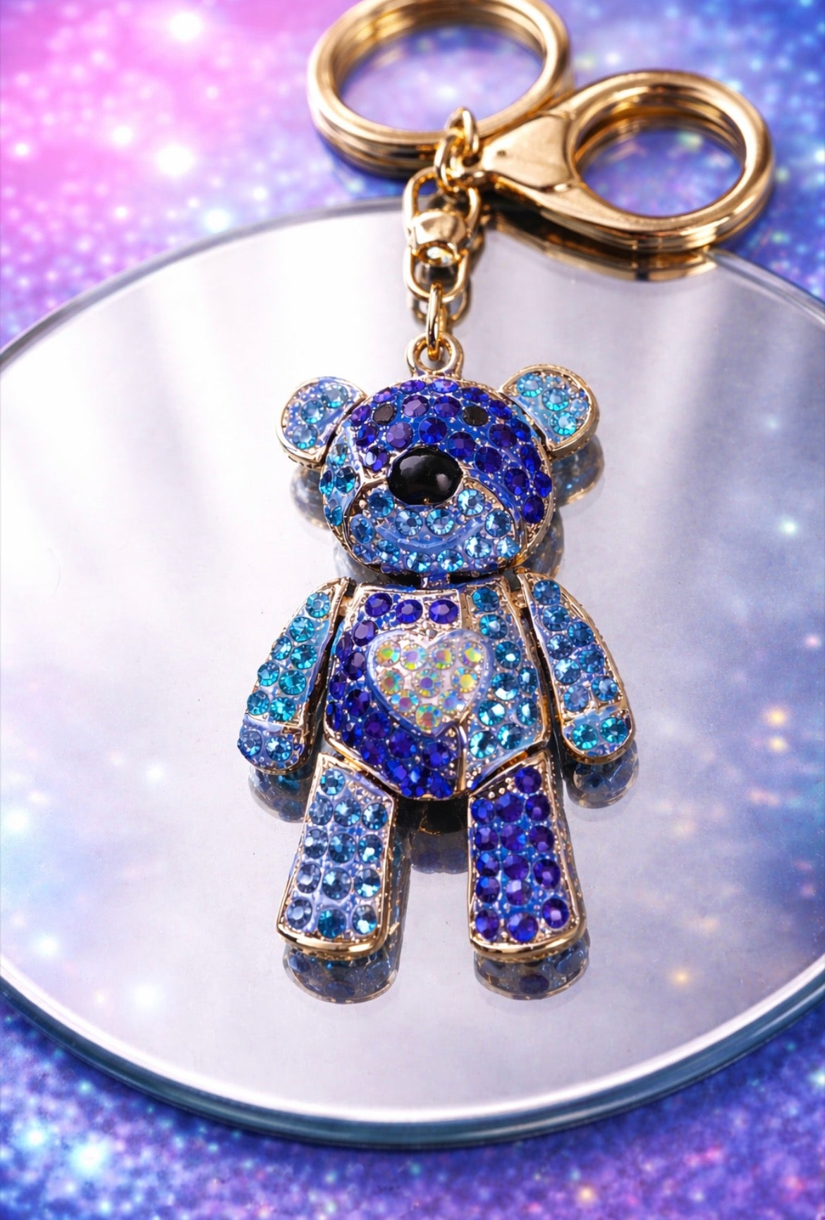 Blue Rhinestone Teddy Bear Keychain – Sparkling Crystal Bear Bag Charm, Cute Purse Accessory Gift
