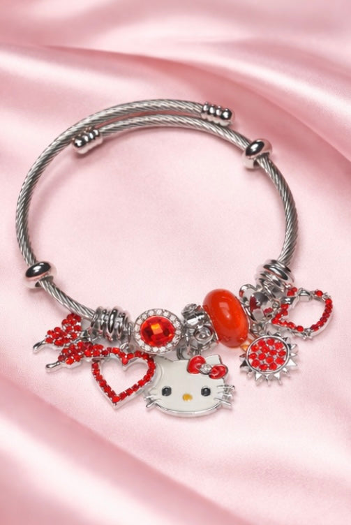 Hello Kitty Inspired Charm Bracelet – Red Crystal Edition