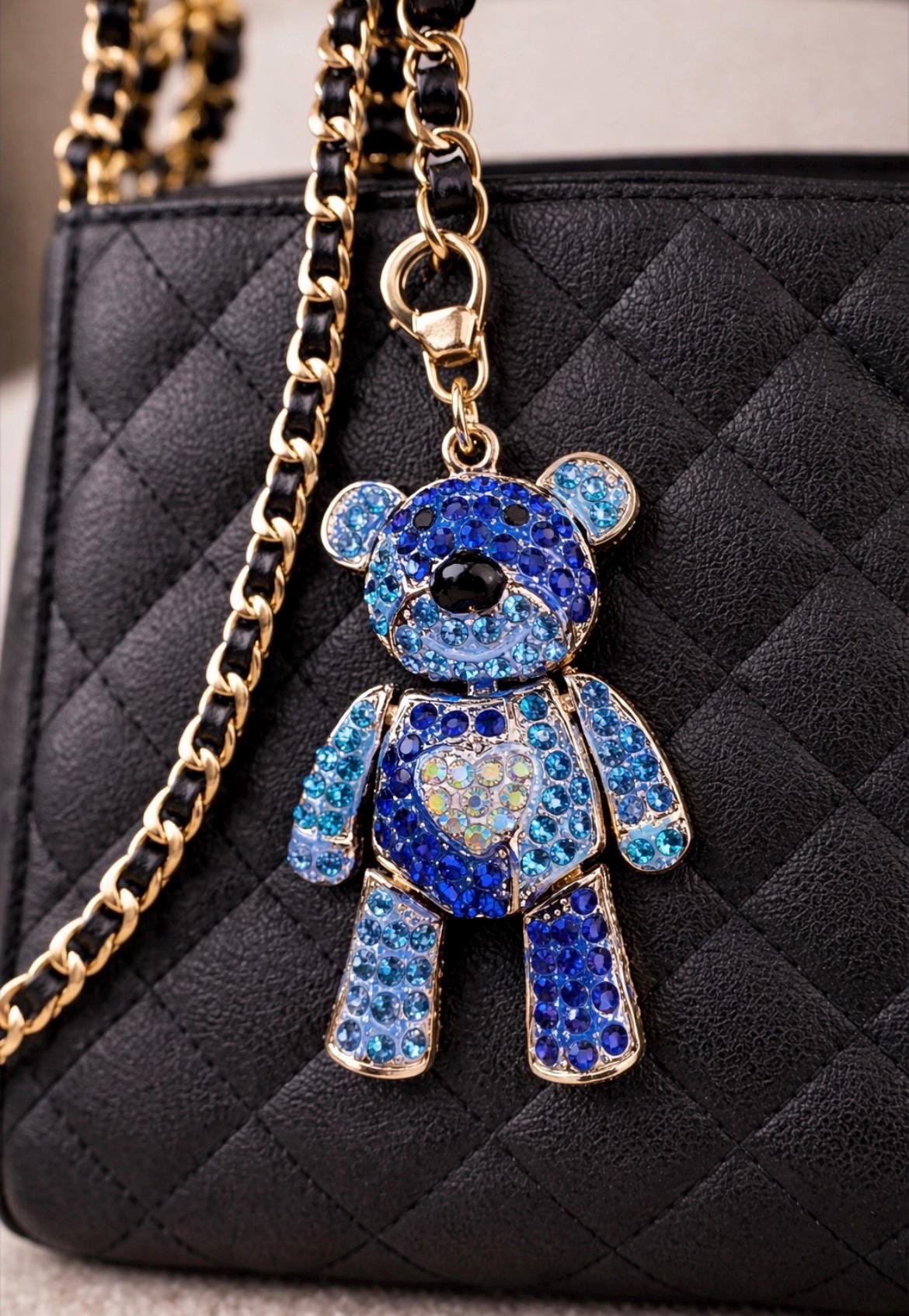 Blue Rhinestone Teddy Bear Keychain – Sparkling Crystal Bear Bag Charm, Cute Purse Accessory Gift
