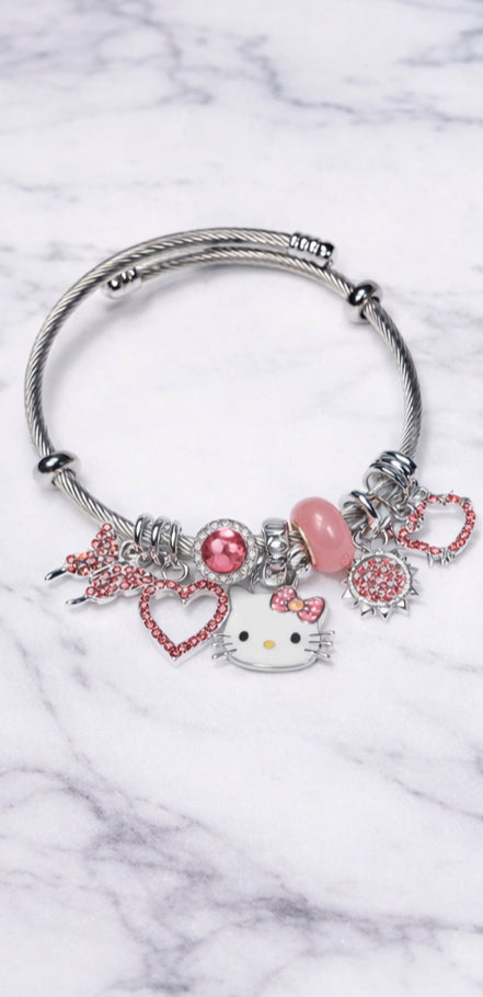 Hello Kitty Inspired Charm Bracelet – Pink Crystal Edition