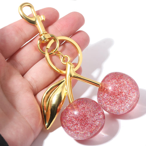 Glitter Pink Cherry Keychain | Cute Cherry Bag Charm | Aesthetic Purse Keychain
