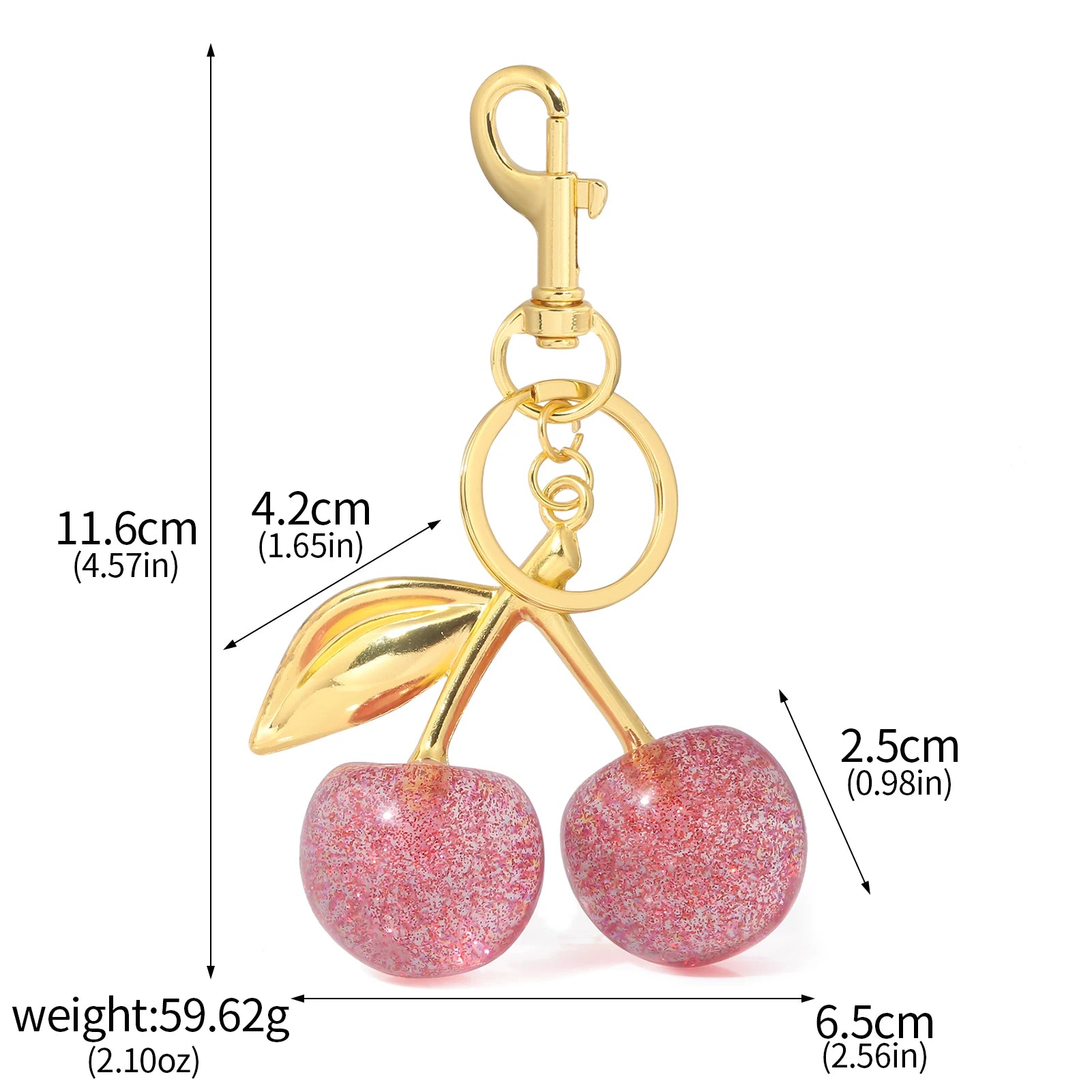 Glitter Pink Cherry Keychain | Cute Cherry Bag Charm | Aesthetic Purse Keychain
